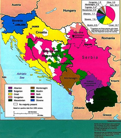 Europa, 2000 ca. ExYugoslavia. Disgregación de territorios y minorías dentro de ellos